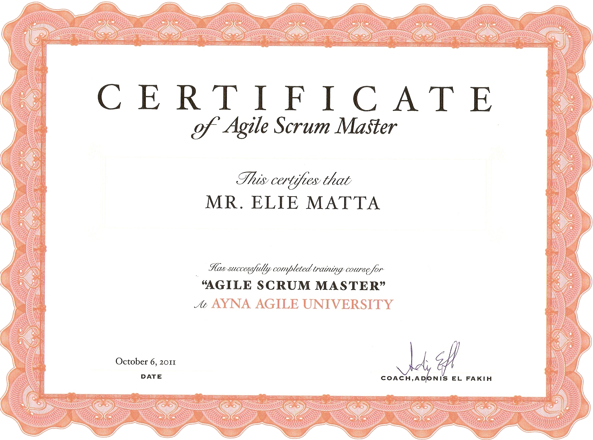 Certified Agile Scrum Master | Elie Matta | Software Engineer